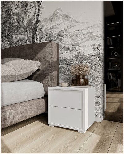 Изображение товара Тумба прикроватная белая, ящики открывание push-to-open, 42х35х42 см