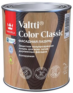 Фасадная лазурь <b>Tikkurila</b> <b>Valtti</b> <b>Color</b> Classic, 0,9 л, база EC, бесцветная Внимание! Для защиты ново