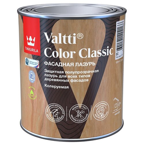 Фасадная лазурь Tikkurila Valtti Color Classic, 0,9 л, база EC, бесцветная матовая фасадная лазурь tikkurila valtti color 0 9l