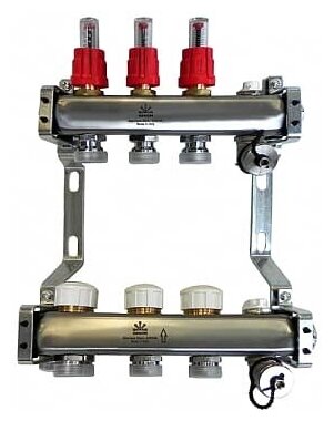 Коллекторный блок Gekon для тепл. пола 1"x3/4"EU отв.-3, с воздухоотводчиками и сливными клапанами