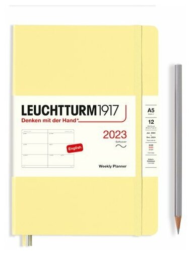 Еженедельник-планер Leuchtturm1917 Medium A5 (14.5x21см.) датированный на 2023 год, 80г/м2 - 144стр., мягкая обложка, цвет: ванильный