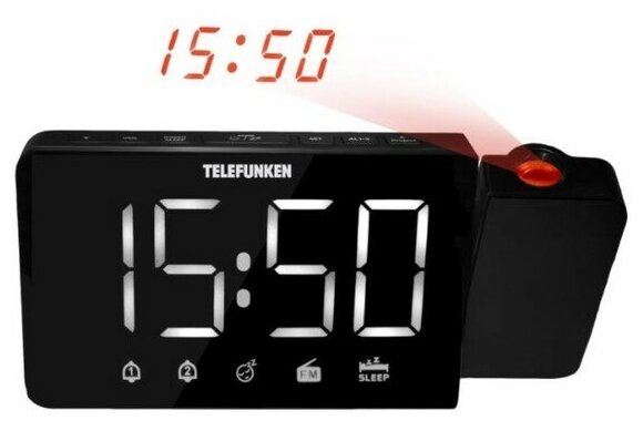 TELEFUNKEN Часы электронные настольные, с будильником, FM радио, проекцией, USB, 16.9 х 8.4 х 3.9 см