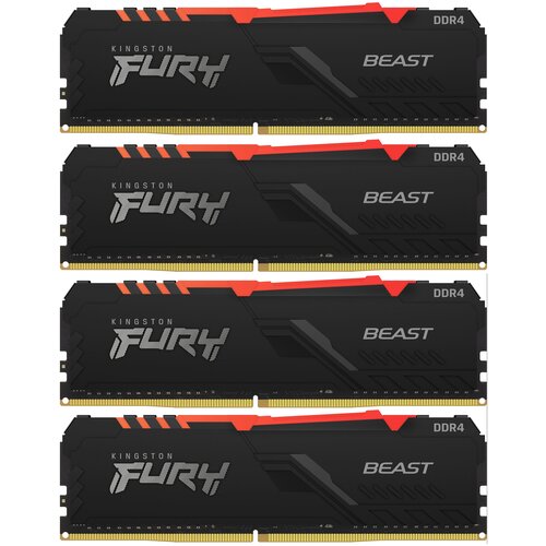 Kingston Память оперативная Kingston 64GB 2666MHz DDR4 CL16 DIMM (Kit of 4) 1Gx8 FURY Beast RGB