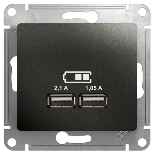 Розетка USB 2-м СП Glossa тип A+A 5В/2100мА 2х5В/1050мА механизм антрацит | код GSL000733 | Schneider Electric (2шт. в упак.)