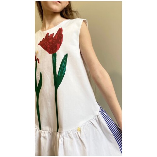 Сарафан Stephele Beart, хлопок, нарядный, флористический принт, размер 134, синий, красный