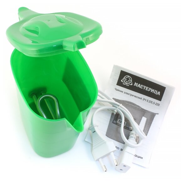 Чайник электрический Мастерица ЭЧ 0,5/0,5-220З, пластиковый, зеленый, 0,5л, 500 Вт (в уп. 10 шт) - фотография № 2