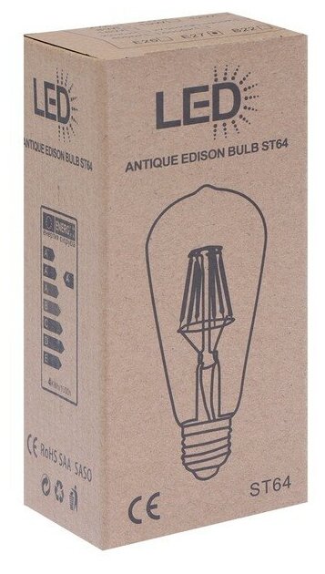 Лампа светодиодная "Ретро", ST64, 6 Вт, E27, 630 Лм, 2700 К, теплый белый, желтая - фотография № 4