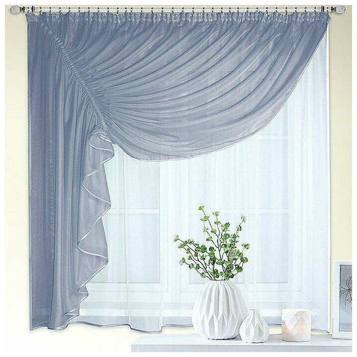 фото Штора для кухни "Кружева" Ромео 280х170см, белый, серый