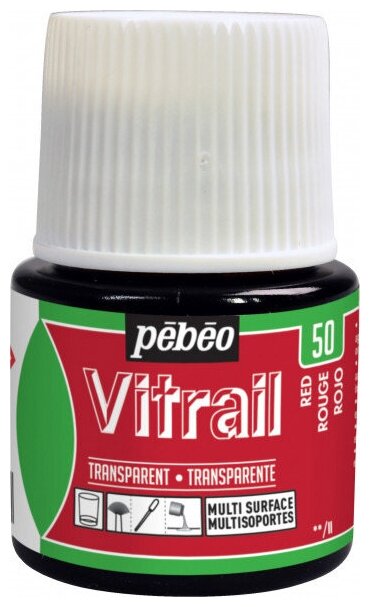 Краска для стекла и металла "PEBEO" Vitrail лаковая прозрачная 45 мл 050-050 красный