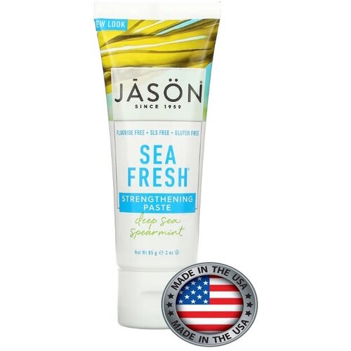 Jason Natural, Sea Fresh, укрепляющая зубная паста, со вкусом мяты, 85 г jason natural sea fresh укрепляющая зубная паста вкус мяты 170 г 6 унций