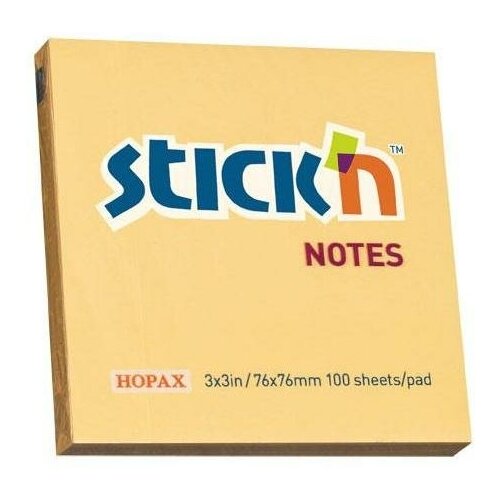 Блок самоклеящийся "Stick`n", цвет: пастель оранжевый, 76x76 мм, 100 листов, арт. 21391