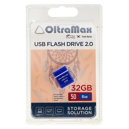 Флешка 50, 32 Гб, USB2.0, чт до 15 Мб/с, зап до 8 Мб/с, синяя