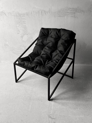 Изображение товара Кресло-стул мягкое удобное для отдыха, уличное, на балкон, веранду, в стиле лофт, минимализм, Слэш + Кожзам черный