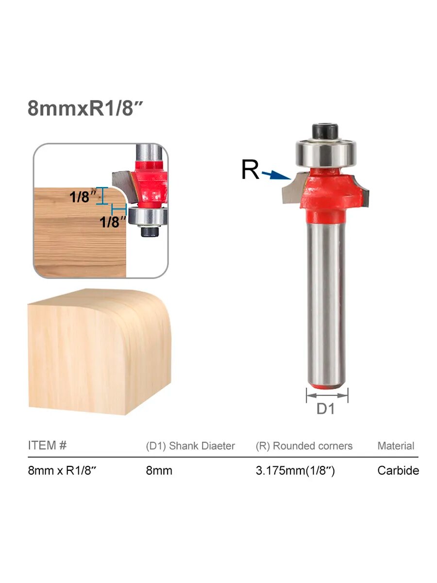 Фреза кромочная калевочная R3175мм хвостовик 8мм