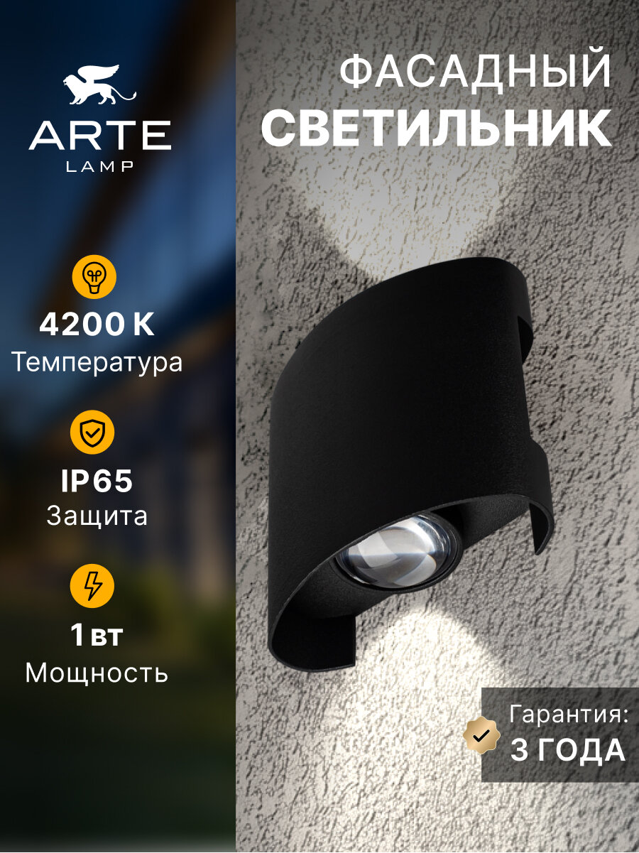 Фасадный светильник Arte Lamp BOSTO A3122AL-2BK / LED / 2х36Вт / IP65 / 4200К / чёрный