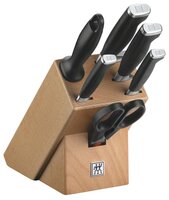 Набор Zwilling J. A. Henckels Four Star II 4 ножа, ножницы и мусат с подставкой черный / серебристый