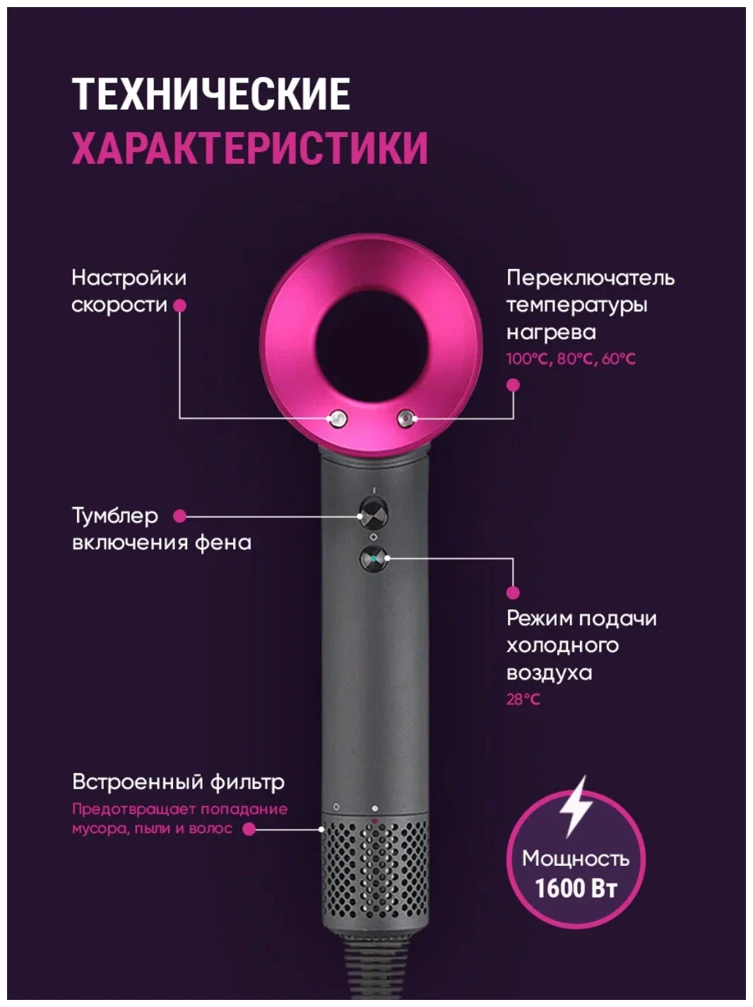 Фен для волос/ Фен/ Профессиональный фен / Фен Magic Hair/Фен Super Hair Dryer - фотография № 11