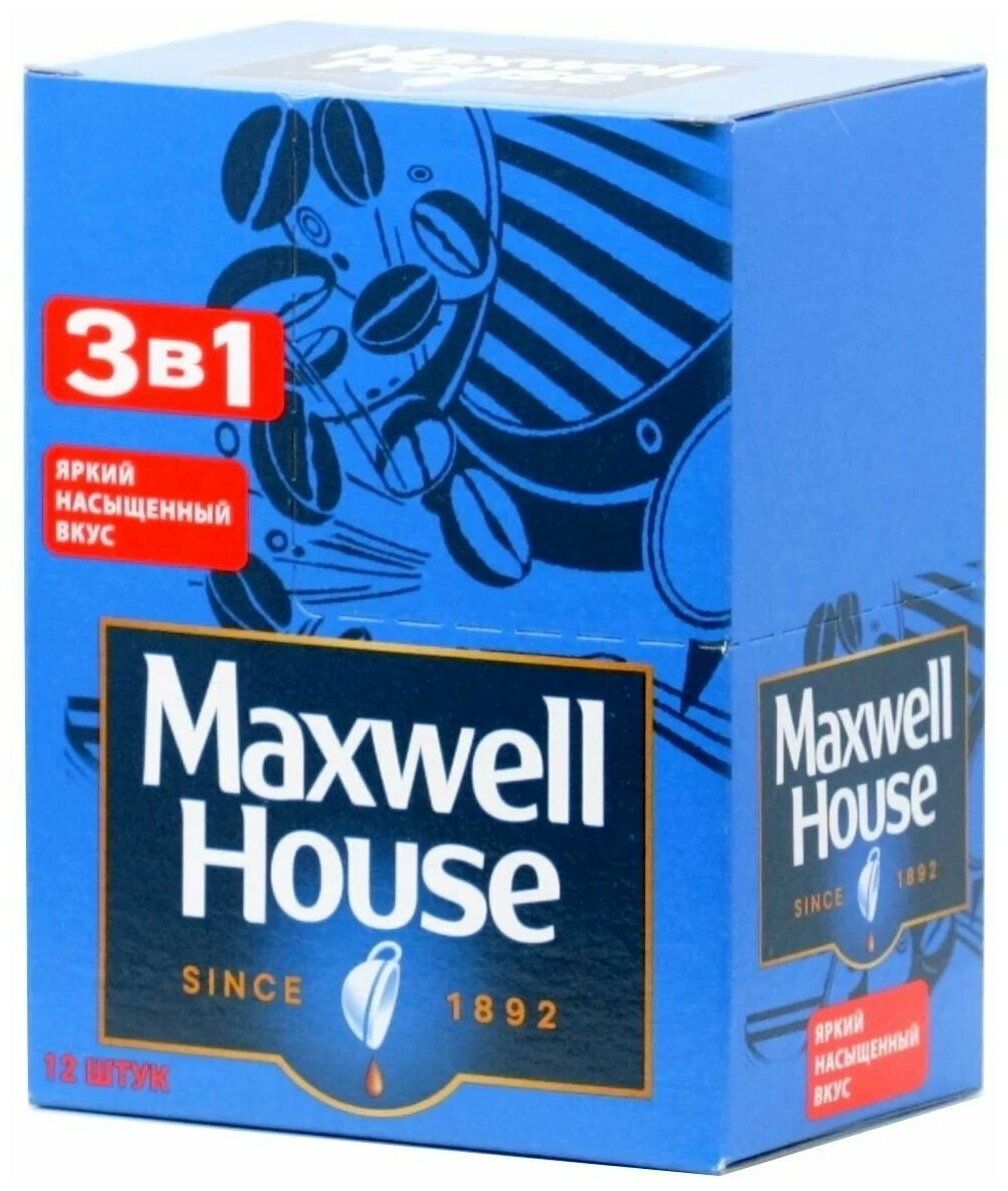 Кофейный напиток Maxwell House 3в1, 12 пакетиков по 14г в упаковке