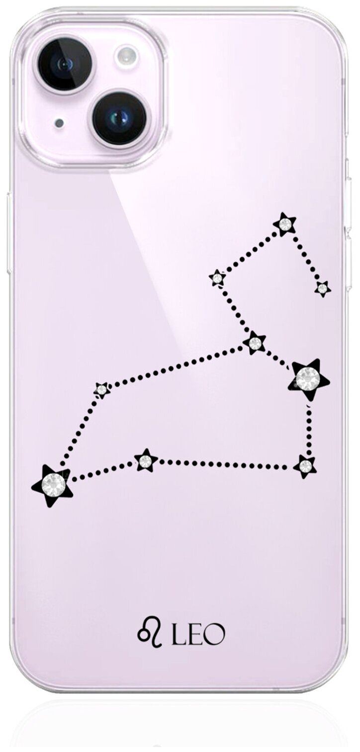 Прозрачный силиконовый чехол MustHaveCase для iPhone 14 с кристаллами Lux Знак зодиака Лев Leo для Айфон 14