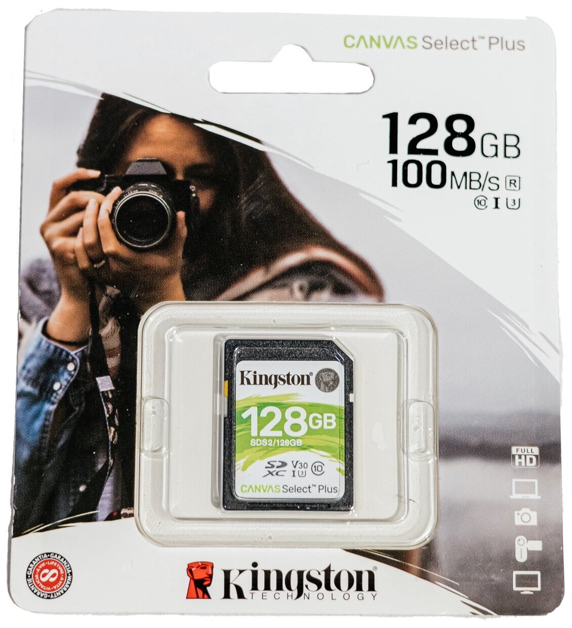 Карта памяти Kingston Canvas Select Plus SDXC 128Gb UHS-I U3 V30 (100/85 Mb/s)