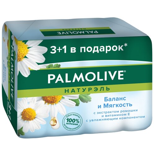 Palmolive Мыло кусковое Натурэль Баланс и мягкость с экстрактом ромашки и витамином Е ромашка, 4 шт., 90 г