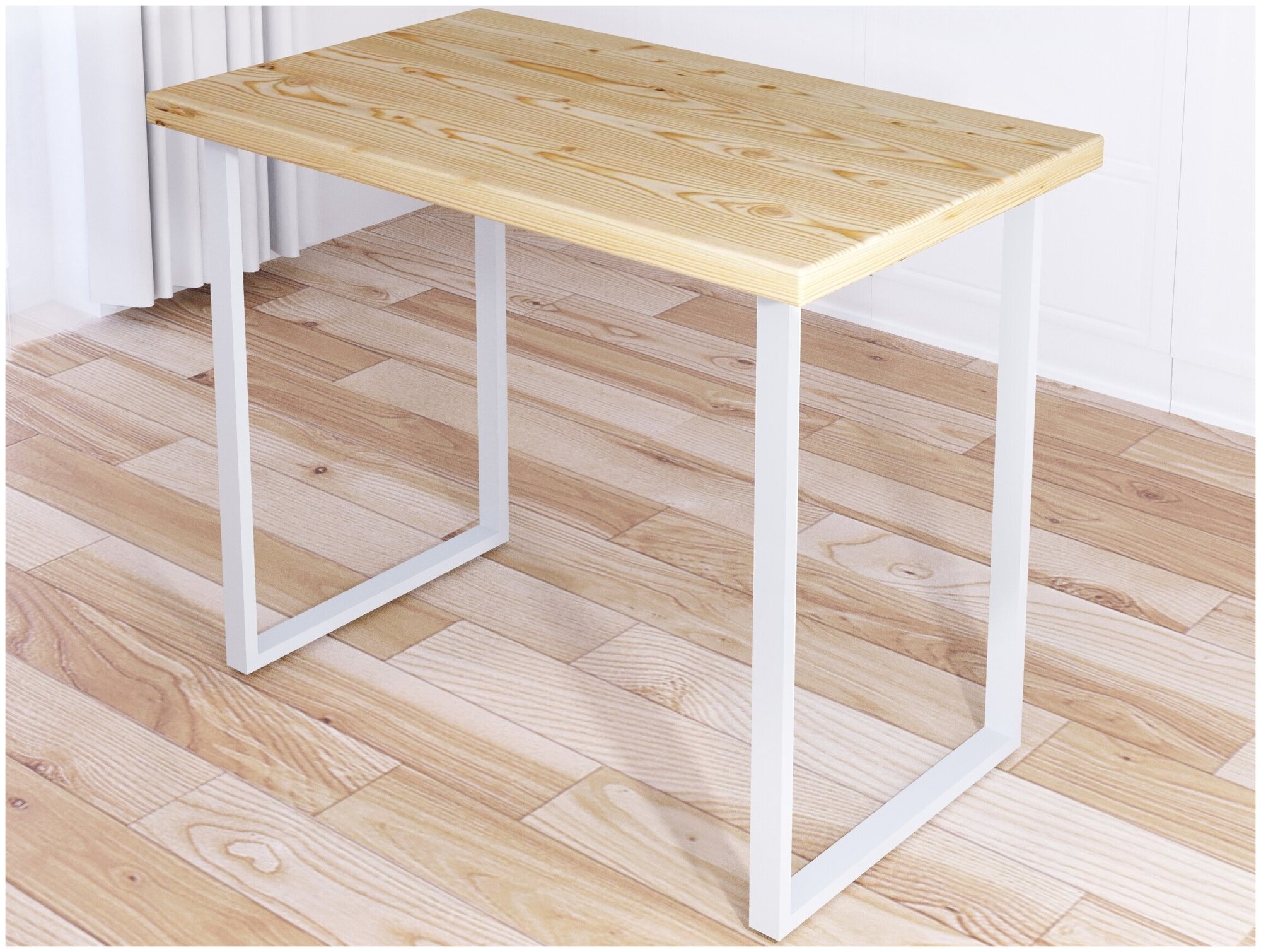 Стол кухонный Loft из массива сосны без шлифовки и покраски, 110х60х75 см, с белыми металлическими ножками