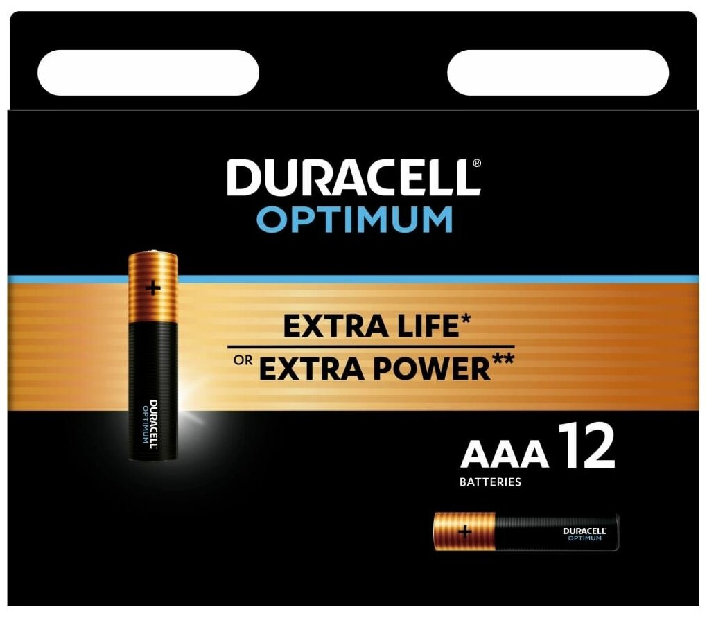 Батарея AAA Duracell Alkaline LR03 Optimum, в комплекте 12шт. (5014074) - фото №1