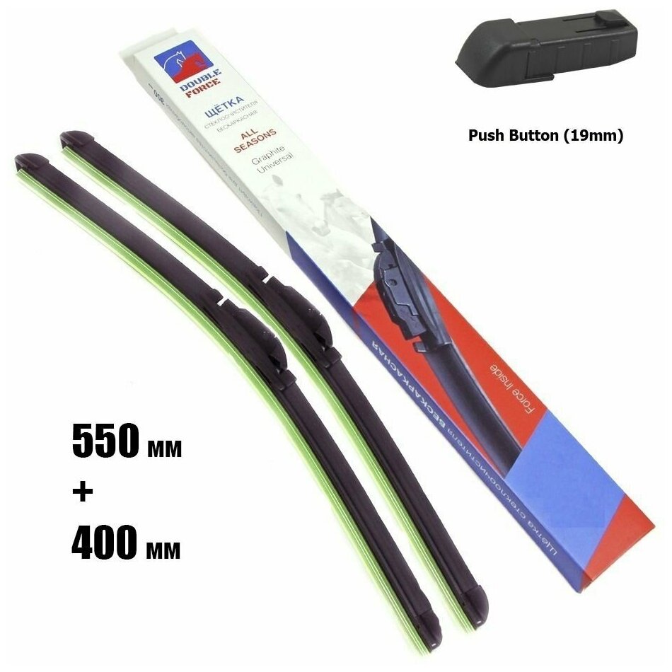 фото Щетки стеклоочистителя для Ford Ecosport (JK8) 2016-н. в комплект бескаркасных щеток 2 шт 55+40 Push Button 19mm
