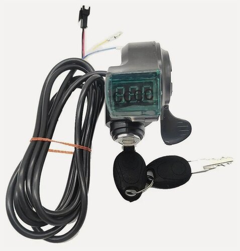 Изображение товара Курок газа DLT c замком зажигания и вольтметром 12-72v для электросамоката/электровелосипеда