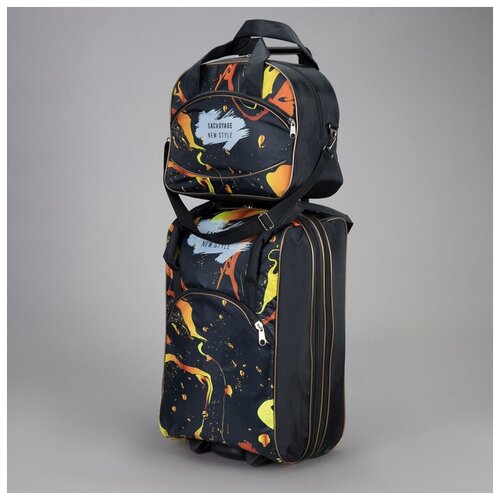 фото Чемодан малый 20" с сумкой, отдел на молнии, с расширением, цвет чёрный sacvoyage