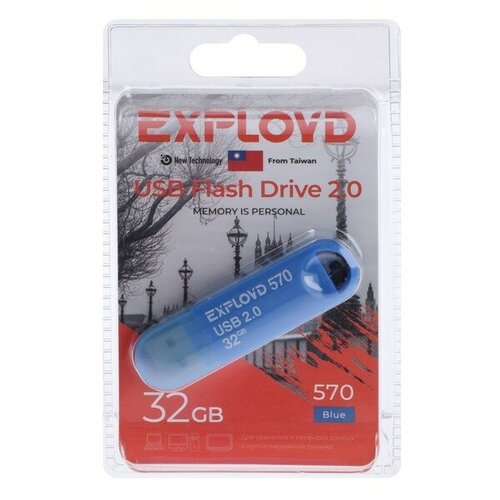 Флешка Exployd 570, 32 Гб, USB2.0, чт до 15 Мб/с, зап до 8 Мб/с, синяя флешка exployd 570 32 гб usb2 0 чт до 15 мб с зап до 8 мб с синяя