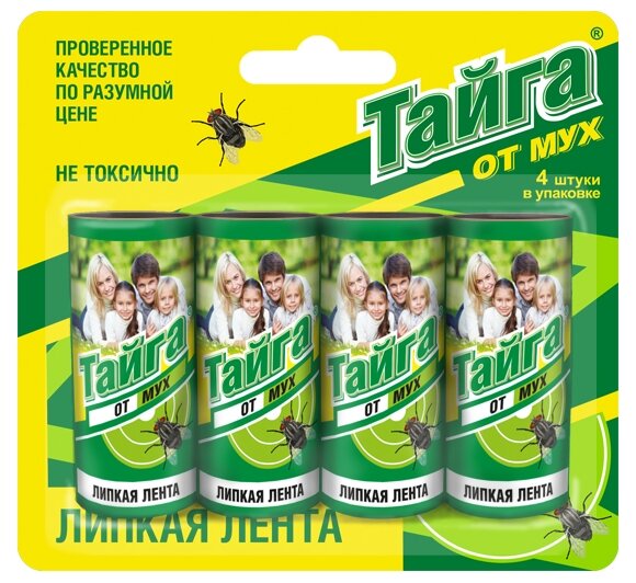 Липкая лента Тайга ИН-02 от мух, 50 г, 4 шт.