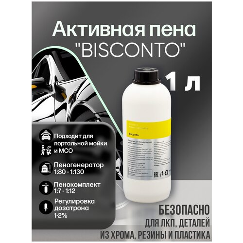 Автошампунь для бесконтактной мойки авто / для воды средней степени жесткости / ph 12 / много пены / CUSTOM BISСONTO, 1л