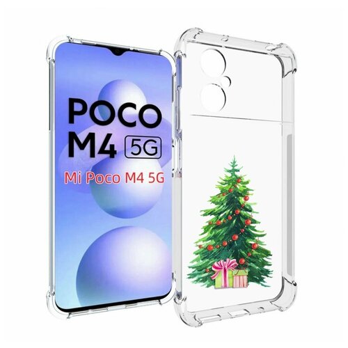 Чехол MyPads Елка новогодняя с подарками акварель для Xiaomi Poco M4 5G задняя-панель-накладка-бампер