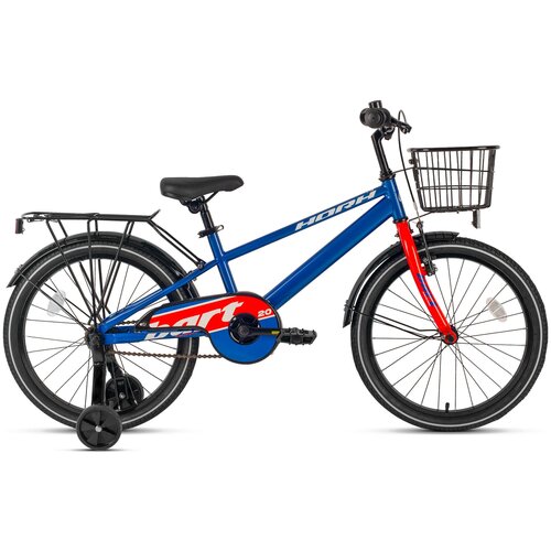 Велосипед детский городской HORH BART 20 2023 для детей от 6 до 8 лет алюминиевый с защитой цепи багажником корзиной звонком 1 скорость ободной и ножной тормоза темно-синийкрасный на рост 120-135 см 16378₽