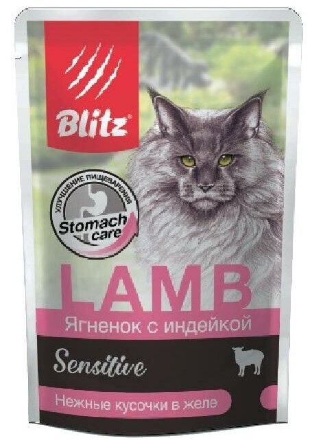 Blitz Паучи для кошек Ягненок с индейкой, нежные кусочки в желе 85 г, BCW01-1-00085 (2 шт)
