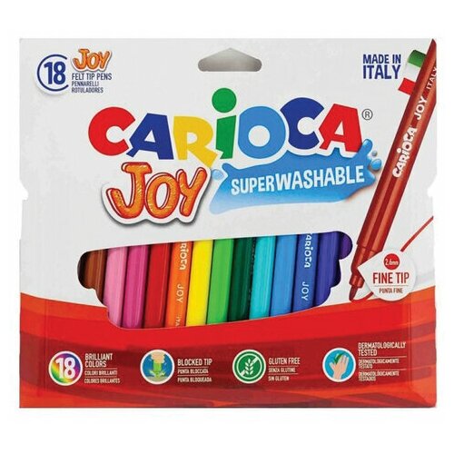 Фломастеры CARIOCA (Италия) Joy 18 цветов, комплект 3 шт, суперсмываемые, вентилируемый колпачок, 40555 фломастеры carioca 150107 комплект 6 шт
