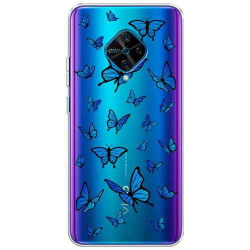 Силиконовый чехол на Vivo V17/Y9s / Виво V17/Y9s Синие бабочки, прозрачный силиконовый чехол на vivo v17 виво v17 medusa
