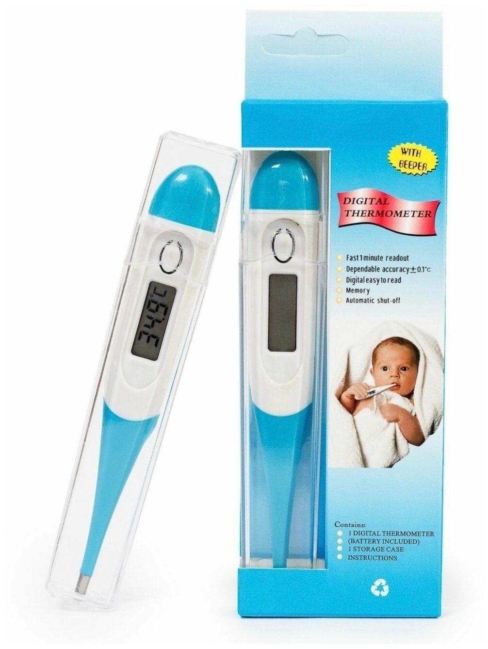 Термометр (градусник) детский электронный.(голубой с белым)