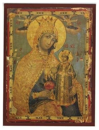 Освященная икона на дереве ручной работы - Пресвятая Богородица Неувядаемая Роза, арт Иг014 / 15х20х3,0 см