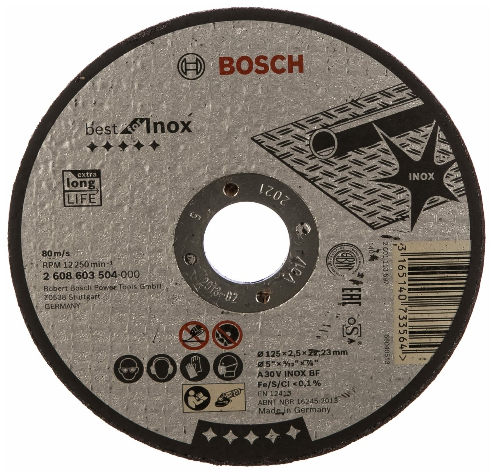 Круг отрезной по нержавеющей стали Best 125x22.2х2.5 мм Bosch 2.608.603.504
