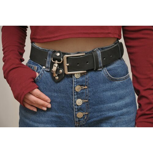 фото Ремень натуральная кожа, металл, длина 150 см., черный kozhedub