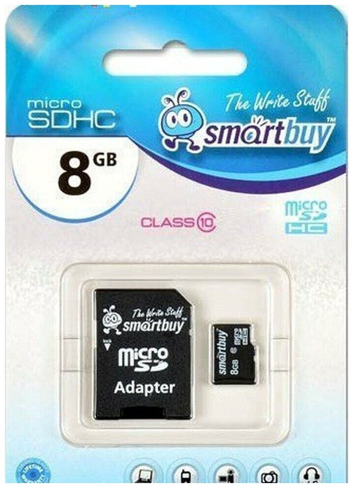 Карта флэш-памяти MicroSD 8 Гб Smart Buy +SD адаптер (class 10)