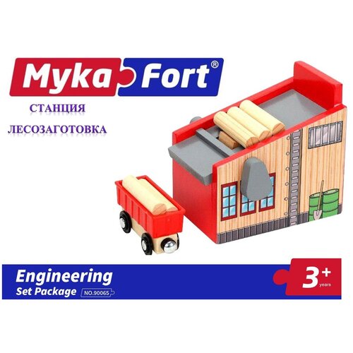 Деревянная железная дорога: станция Лесозаготовки, Лесопилка, Пилорама с вагончиком и бревнами для поездов и электропоездов