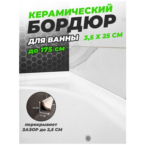 Керами-НСК, Бордюрная лента керамическая, Комплект М250 3,5 см х 25 см. Цвет - белый