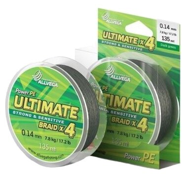 Шнур плетёный ALLVEGA "Ultimate" 135м тёмно-зелёный 0,14мм (7,8кг)