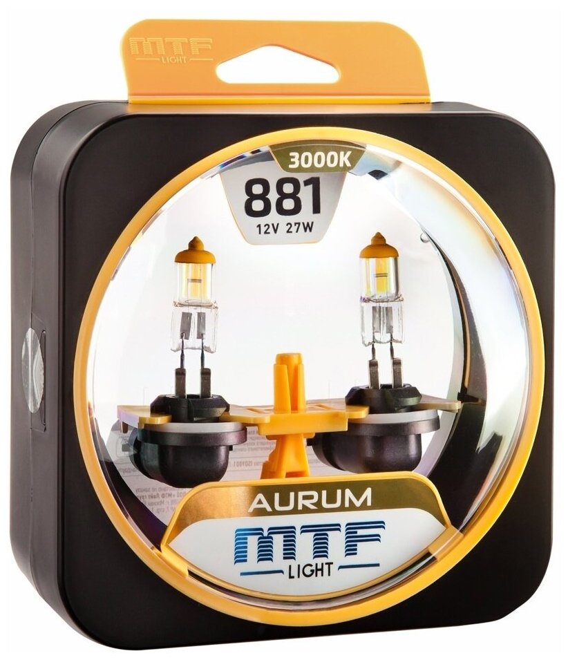 Комплект галогенных ламп MTF Light H27/2(881) Aurum 3000K, со специальным покрытием излучают золотисто-желтый свет. (2шт.)