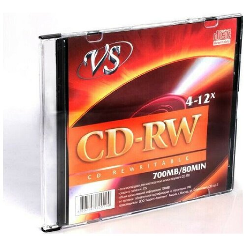 vs диск cd rw 80 4 12x cb 10 cdrwcb1001 CD-RW Носители информации CD-RW, 4x-12x, VS, Slim/5, VSCDRWSL501
