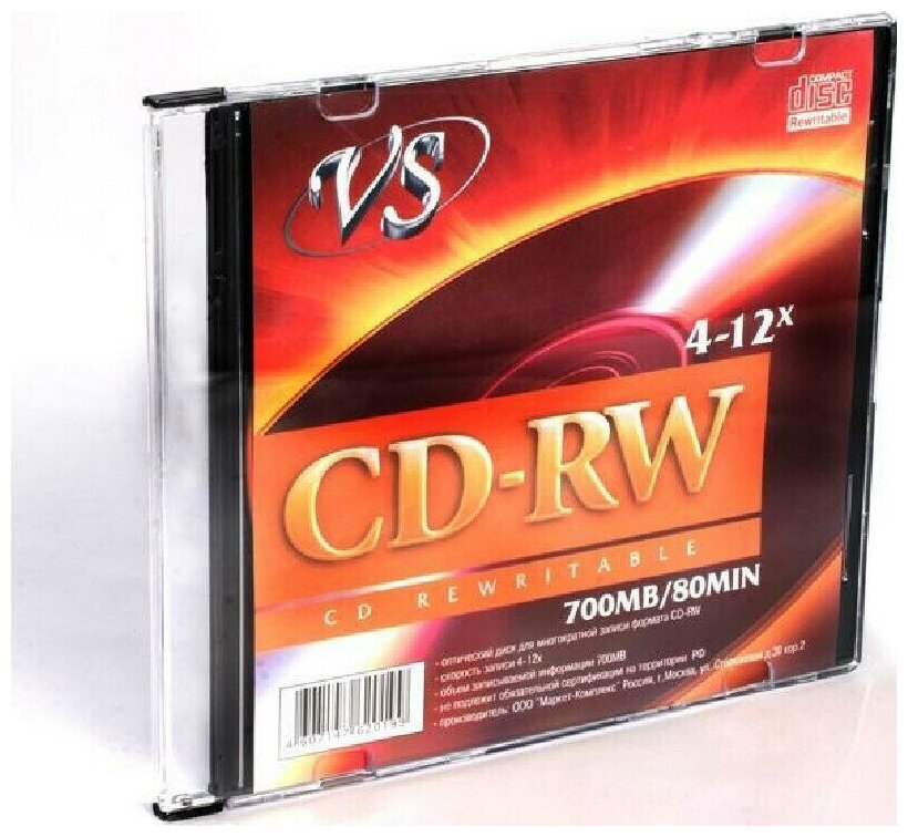 CD-RW Носители информации CD-RW, 4x-12x, VS, Slim/5, VSCDRWSL501