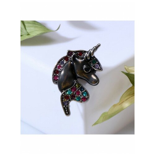 фото Брошь эффектный, эксклюзив, топ "единорог" разноцветный в чернёном серебре lapanda